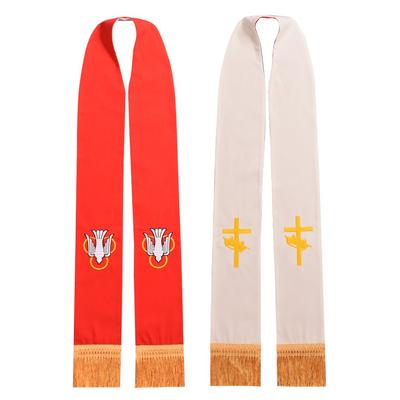 BLESSUME Clergy Reversible Mass Stole - White & Red with 3D Embroidery