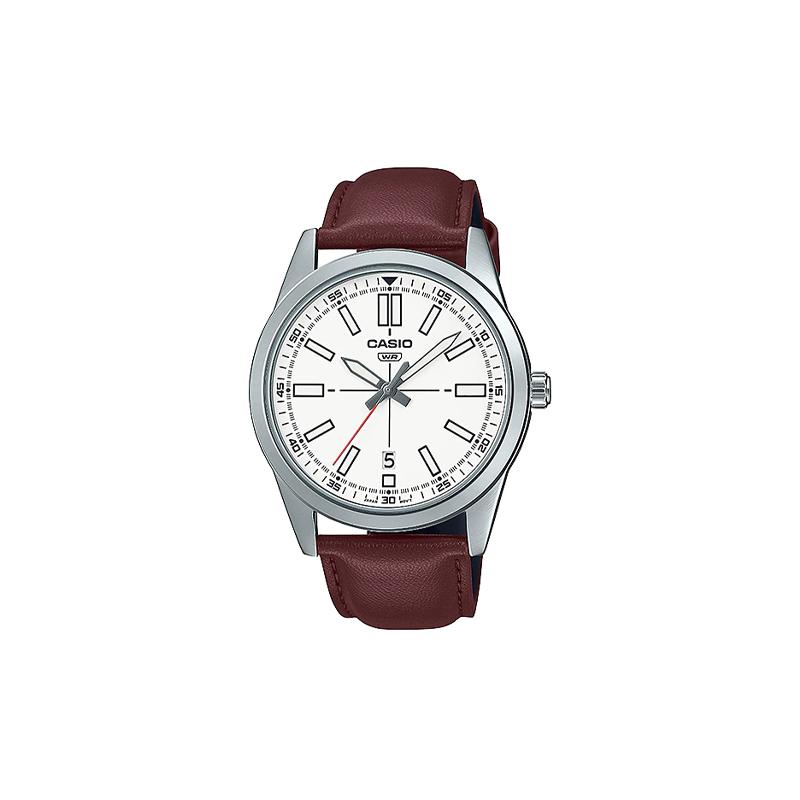 

Casio CASIOSTANDARD series simple fashion classic casual date display mineral glass general timing status waterproof quartz movement MTP-VD02L-7E білий