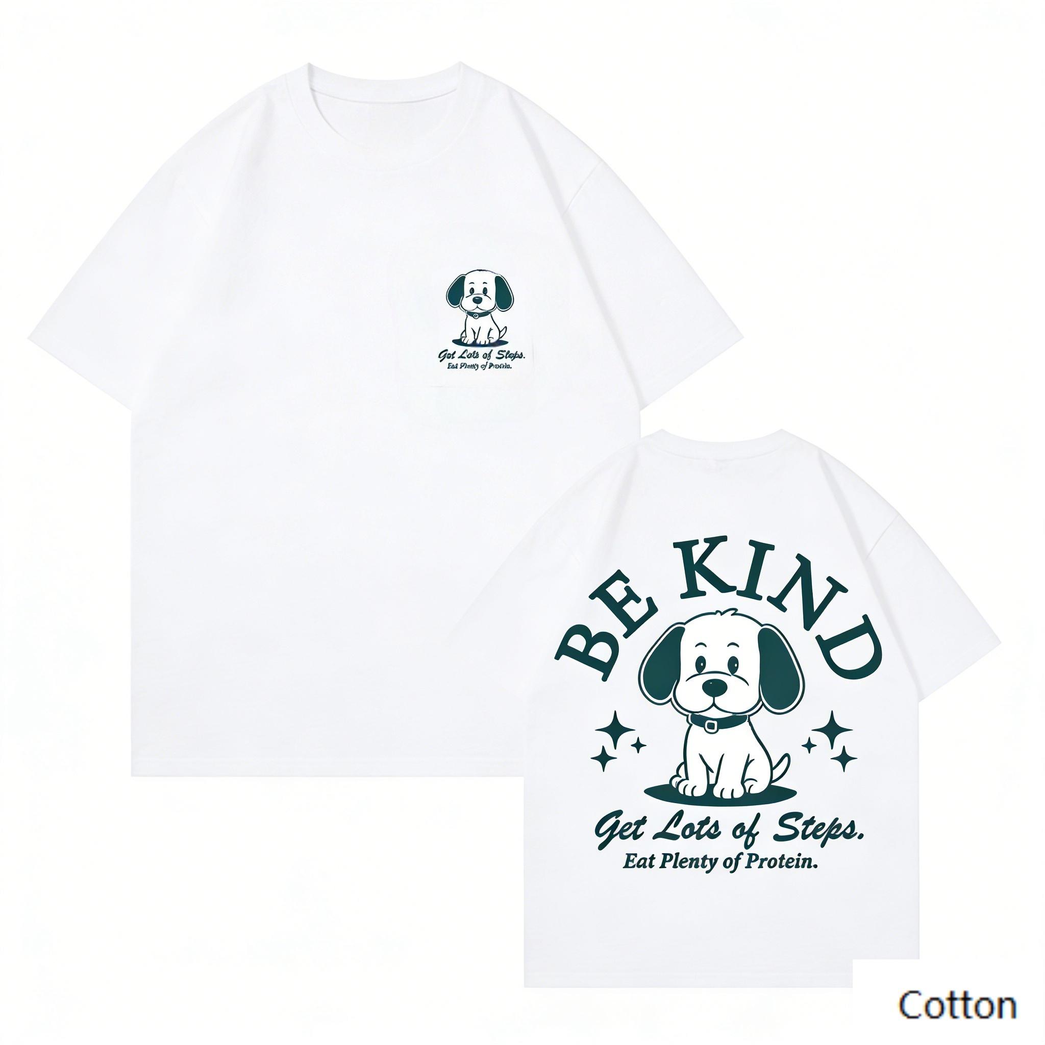 Cute Cartoon Bear Be Kind Print Cotton T Shirt Unisex Women Retro Streetwear Loose Casual Tee S