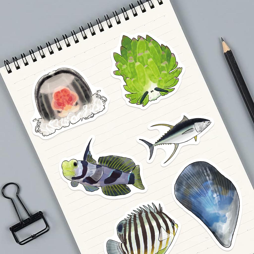 50 ks samolepek s tématem hlubokého moře, malované graffiti dekorativní samolepky na hrnky, zápisníky, telefony a zavazadla