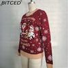 BITCED Roter Weihnachtspullover für Damen Herbst/Winter Schneeflocken Weihnachts-Pullover