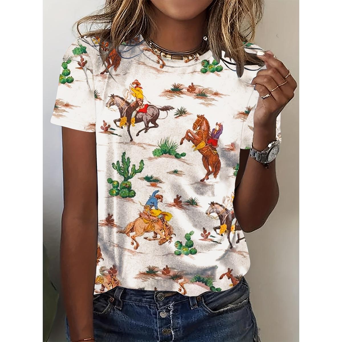

Women s Summer Short Sleeve Round Neck Character Abstract Print T-Shirt Clothes Sale S белый