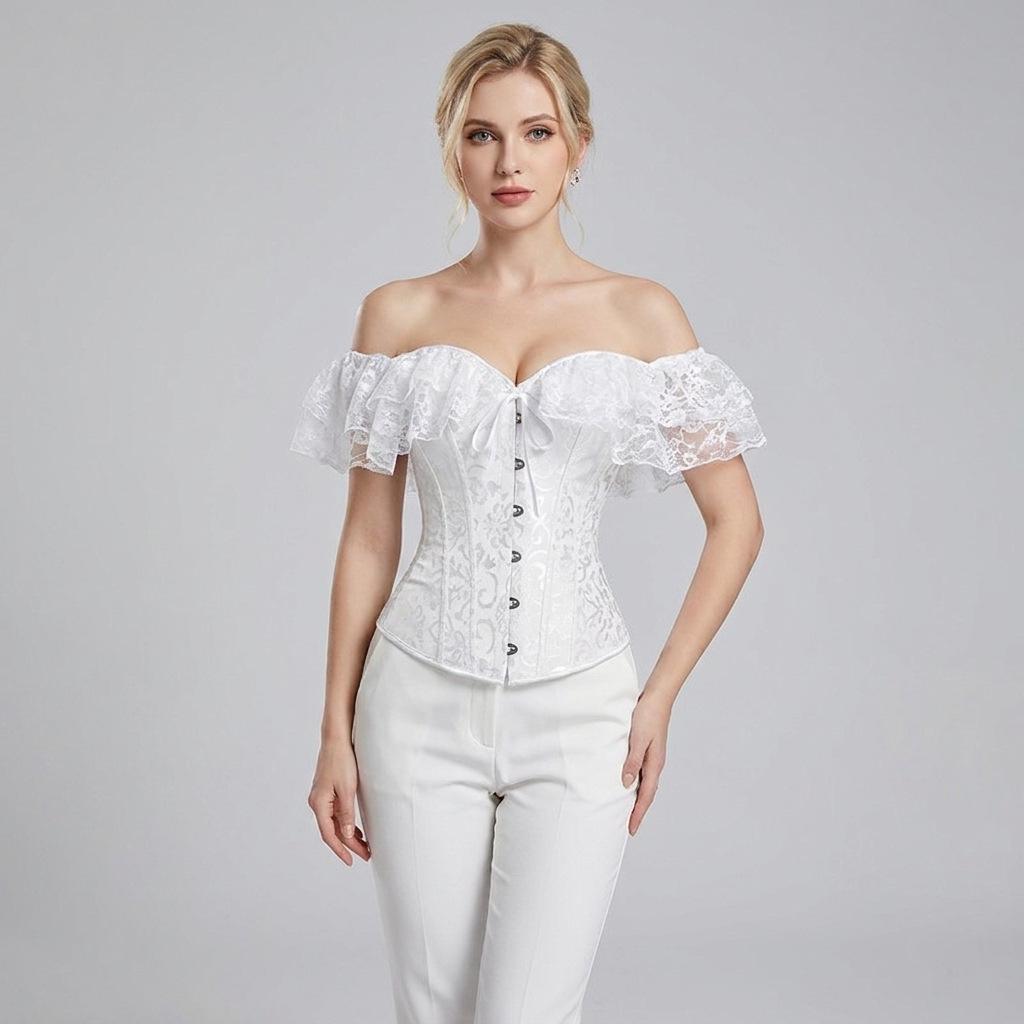 European Lace Strapless Shapewear Evening Gown with Fishbone Corset