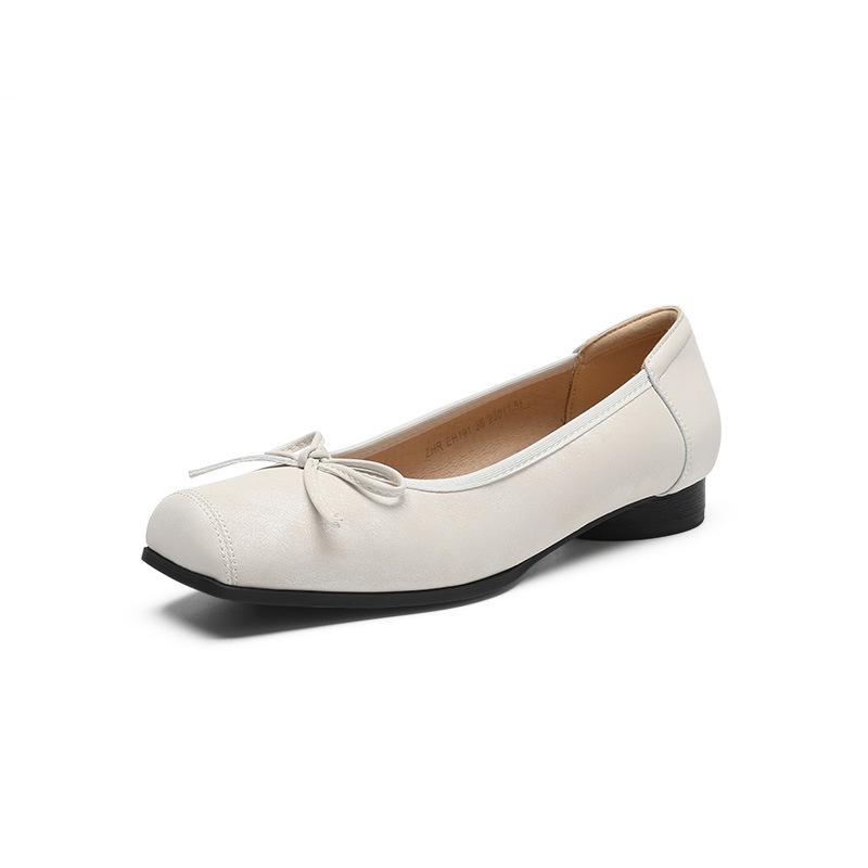 

Genuine Leather French Style Single Shoes Square Toe Soft Sole Women s Shoes Shallow Mouth Bow Grandma Shoes 35