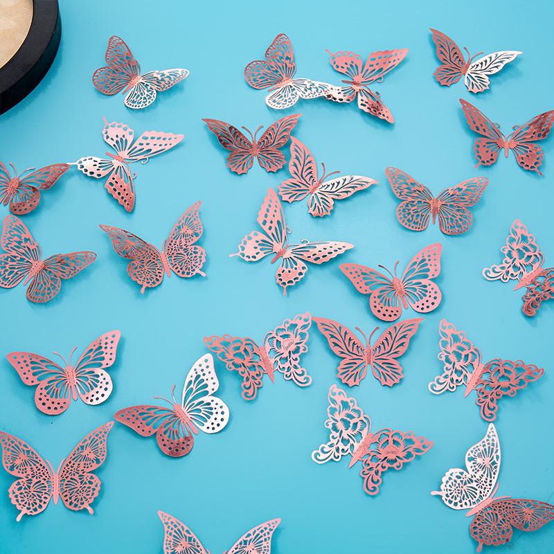3D Imitation Metal Butterfly Wall Decor Stickers - Hollow Design for Living Room