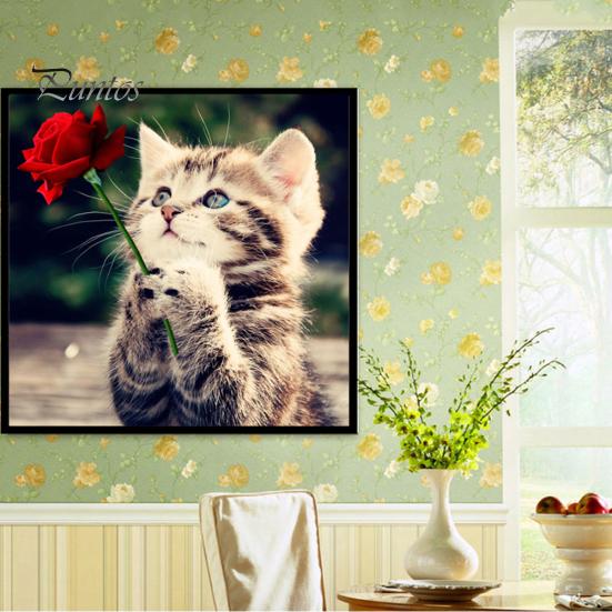 

5D Смола Алмазная картина Молящаяся кошка Роза Цветок DIY Вышивка крестом Ремесло Декор
