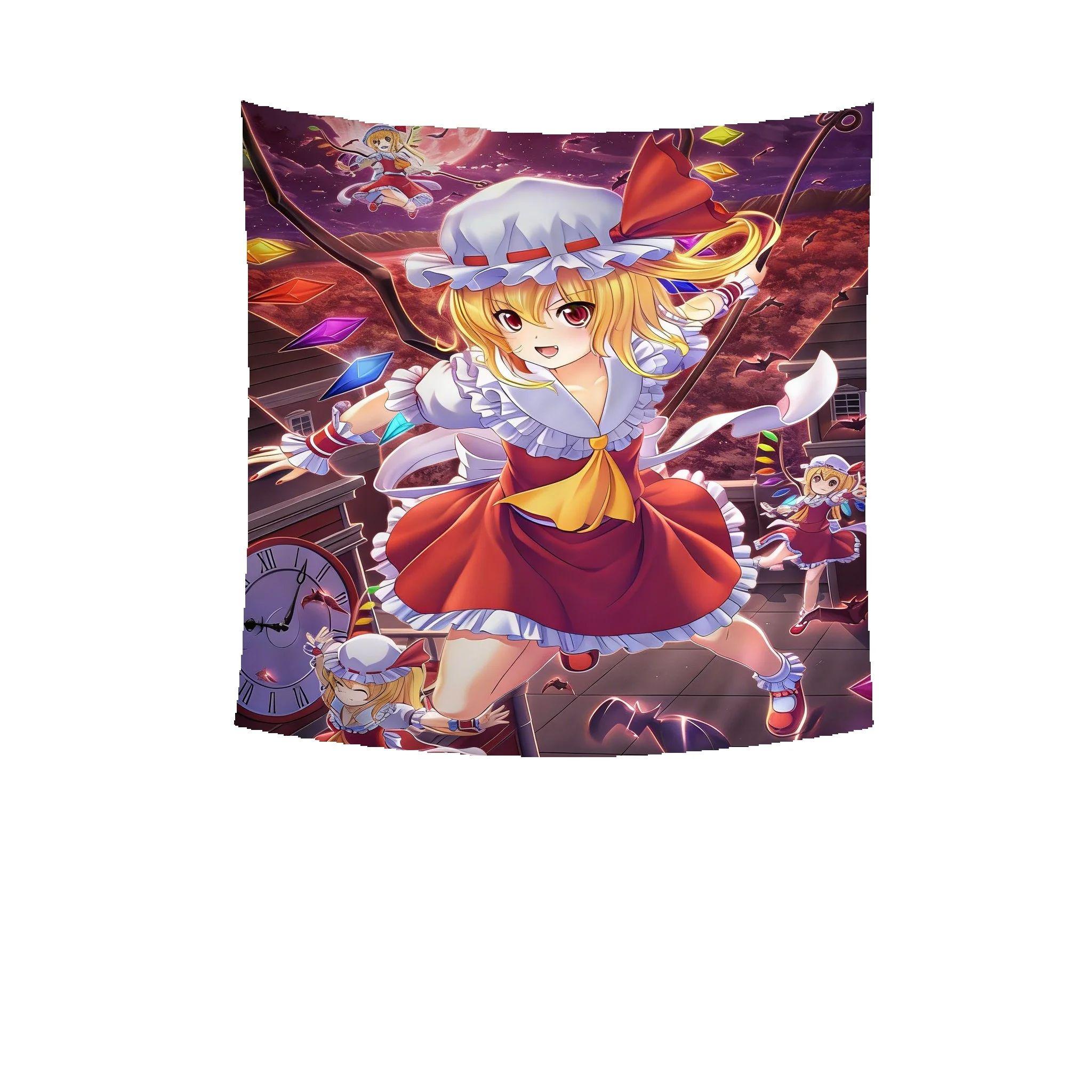 Touhou Flandre Scarlet Tapestry Multiple Sizes Digital Print Vampire Loli Dark Polyester Dorm Wall Hanging Sheet Gothic Kawaii 74x94cm(29x37in)