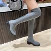 Fashion Sexy High Sock Boots Women Winter New Fashion Over The Knee Warm Botas Mujer Suede Lace Up Pumps Shoes High Heels Boots