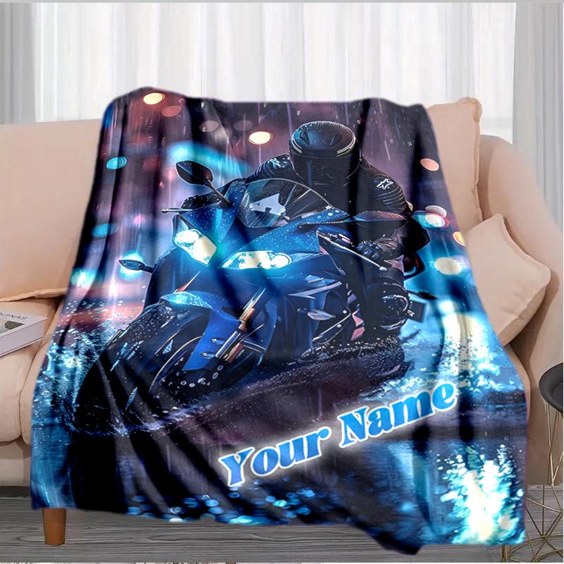 1PC Custom Name Night Rider Adventure Flannel Blanket Versatile,all-season Throw Suitable for the Living Room,bedroom,camping,travel,and Gift