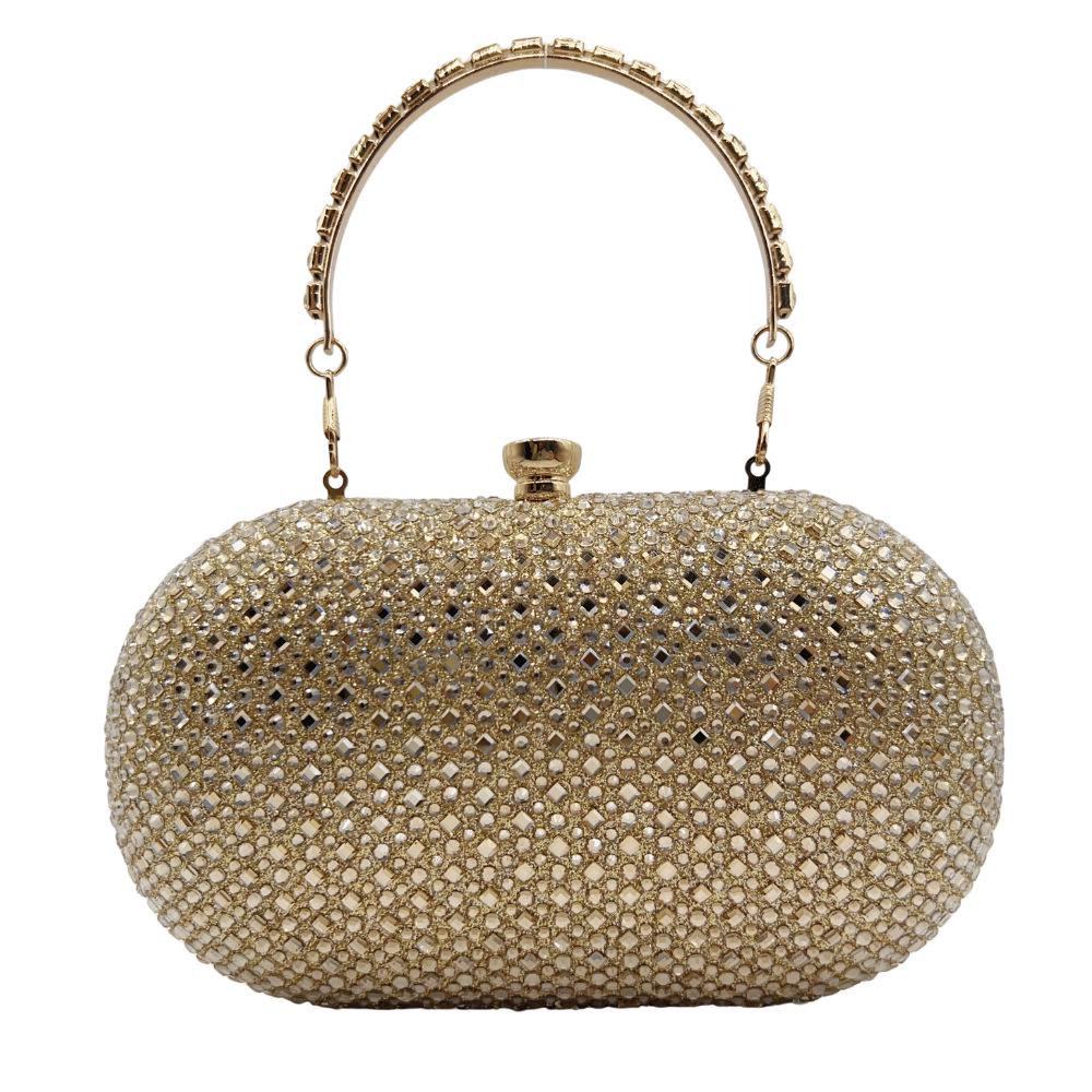 Gold Sparkling Rhinestone Clutch: Elegant Women's Evening Handbag with Diamond Detailing