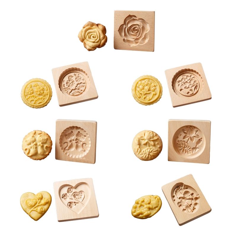 Chinese Traditional Mid-autumn Festival Mooncake Mold 7 Different Pattern Shaped Wood Handmade Moulds for Baking Cookies