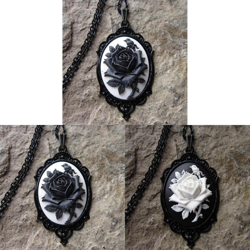 Victorian Black Rose Necklace With Cross Chain For Women Elegant Floral Jewelry