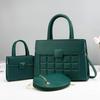 Fashion Retro Large Capacity Tote Bag Korean Single Shoulder Crossbody Bag Three Pieces Versatile Stitching Checkered Handbag PU
