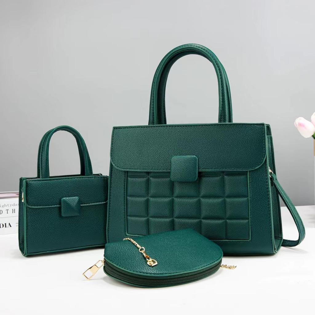 Fashion Retro Large Capacity Tote Bag Korean Single Shoulder Crossbody Bag Three Pieces Versatile Stitching Checkered Handbag PU