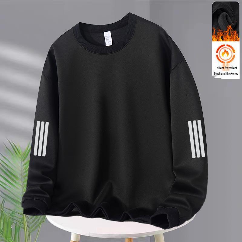 Men's Trendy Long-Sleeve Plus Velvet Sweatshirt: Autumn/Winter Loose-Fit Round Neck for Young Students