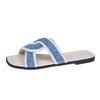 Summer new casual square head color matching cross flat bottom beach retro fashion large size cool slippers women