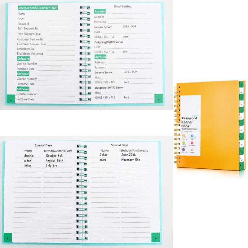 A6 Spirals Notebook Password Book Address Book with Alphabets Index Diary Writing Pad Office School Supplies for Home
