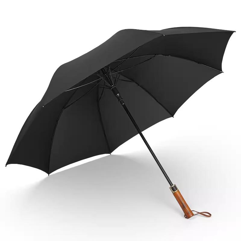 Automatic Wooden Handle Golf Umbrella: Long Handle, Double Person, Sun & Rain Protection, Men's Business Gift, Customizable Advertising.