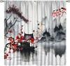 Japanese Style Blackout Curtain,Sea Wave Cherry Blossom Crane Ocean Bird Themed Watercolor Curta For Dining Room Cafe Living