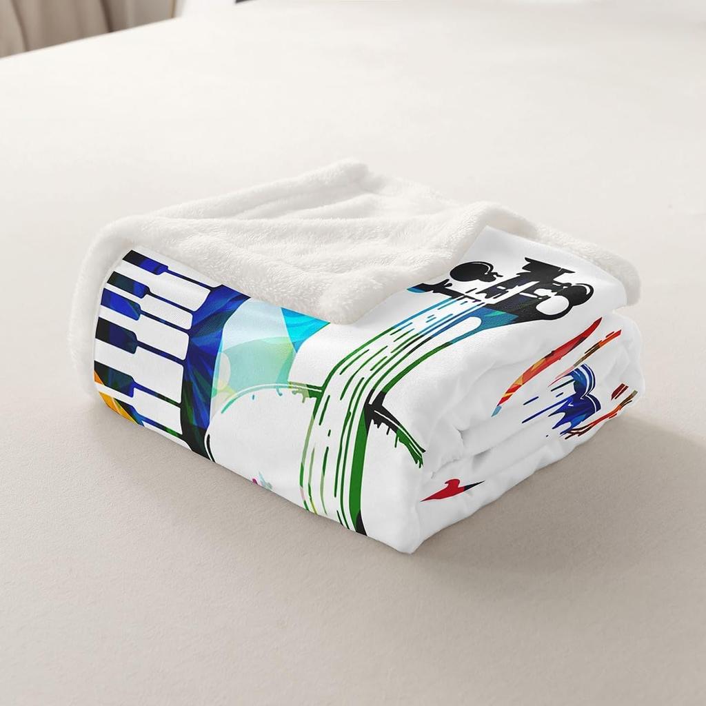 Musical Instrument Blanket Violin Piano Art Fleece Throw Music Lover Decor Colorful Abstract Design Cozy Cover