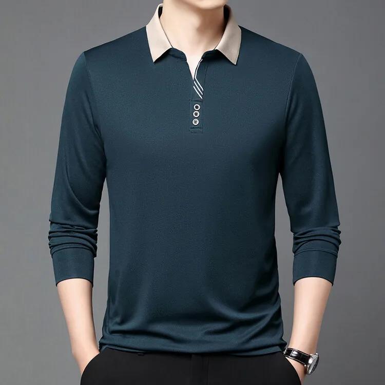 Spring New Men's Long Sleeve T-shirt Breathable Slim Fit Turn-down Collar Polo Shirt Casual Basic Style Male Fashion Tops