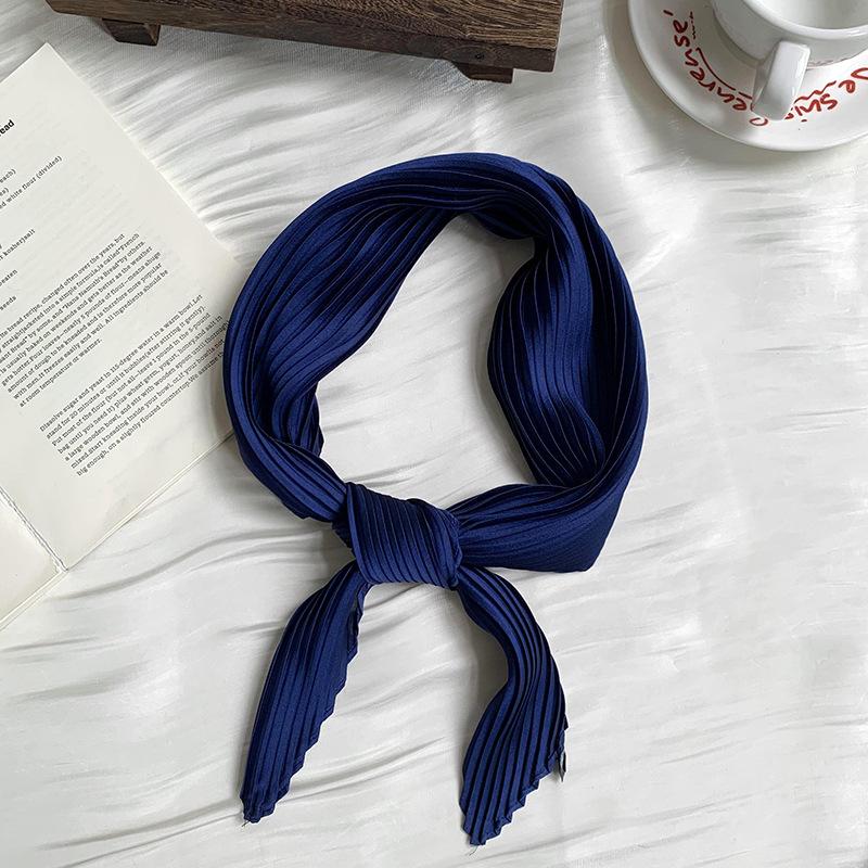 Crumpled rhombus silk scarf high-end new solid color versatile silk scarf neck small scarf streamer scarf shawl