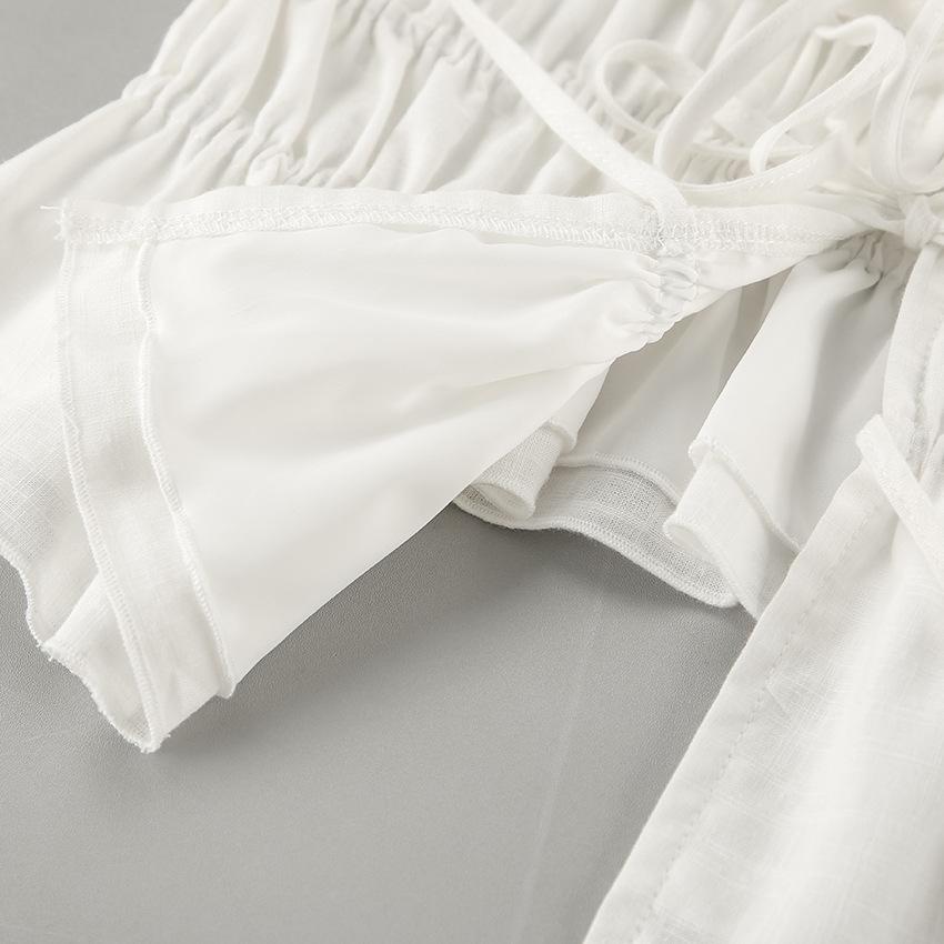 Elegant Solid Color Cotton Linen Two Pieces Set High Street Women Sexy Crop Top+Wide Leg Pants Suit Female 2 Piece Trousers Sets