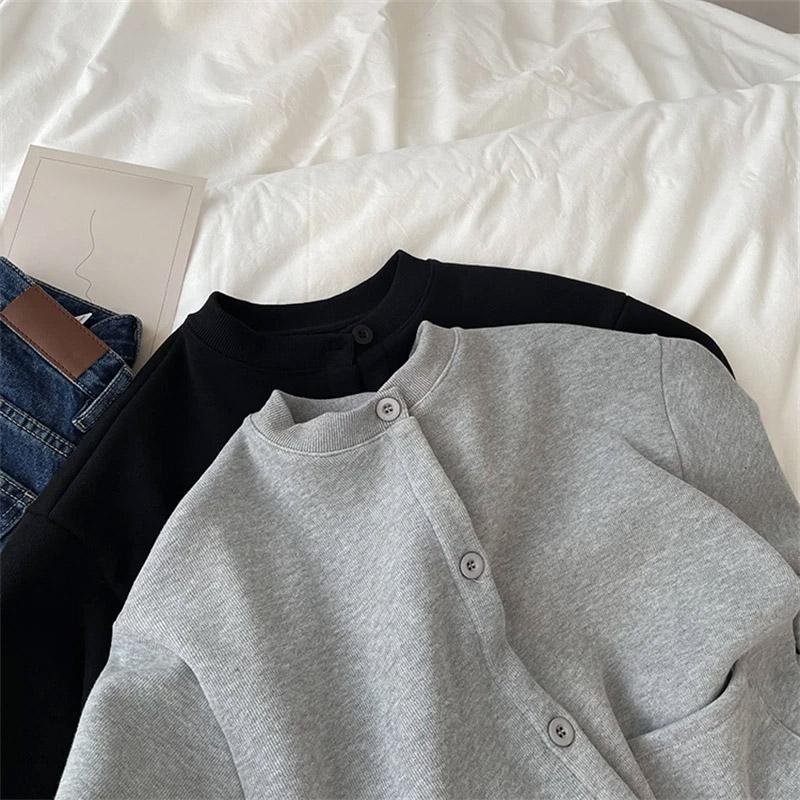 Plus Size Coat Women FleeceWinter Thickened Loose-Fit Round Neck Button-Up Casual Cardigan Sweatshirt for Women