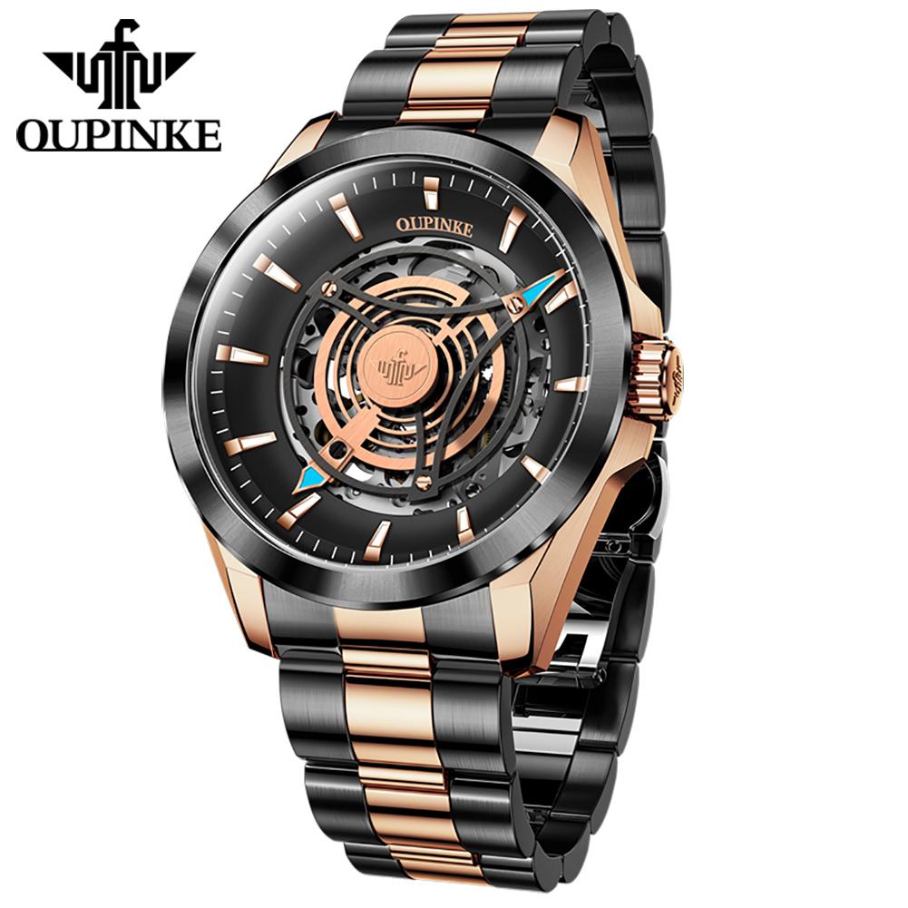 

OUPINKE Новые деловые и развлекательные мужские часы с полым механизмом, водонепроницаемые, полностью автоматические, высококачественные часы