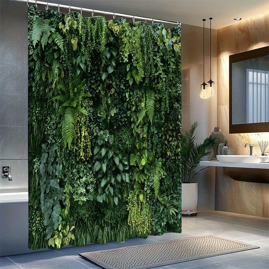 Green Wall Plant Shower Curtain Nature Art Bathroom Decor Vertical Garden Leaves Bath Curtains Modern Home Interior
