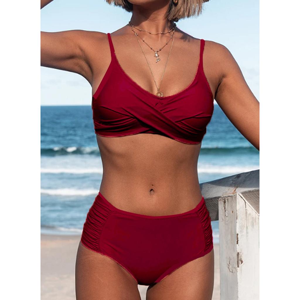 Fashion Women Solid Color Sexy Split Swimsuit Casual Bikini Swimsuit Set