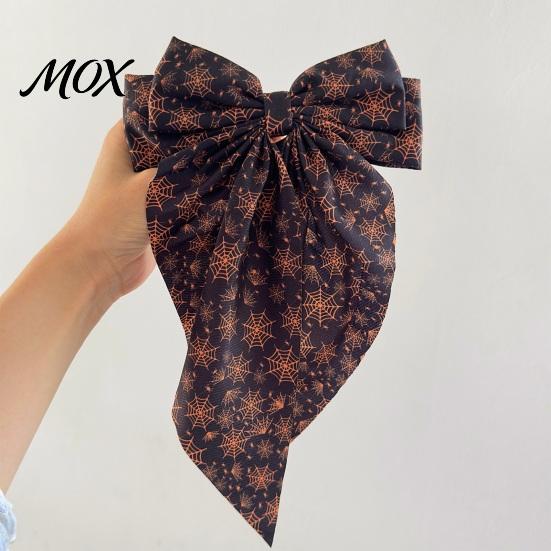 Ghost Pattern Hairpin Halloween Silky Satin Hair Bows, Big Ribbon Bow Clips, Oversized Long Tail Barrettes, Party Accessory Cute Pumpkin Witch