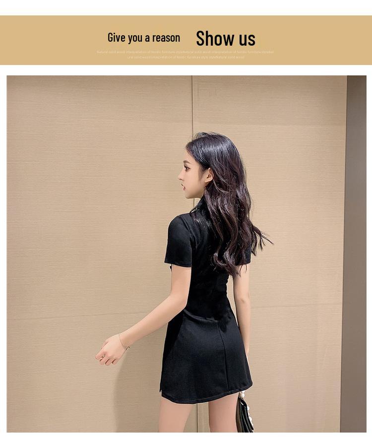 Chic Summer Qipao: Slimming Black Floral Dress Set for Women