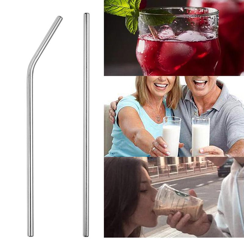 6pcs Metal Reusable 304 Stainless Steel Straws Straight Bent Drinking Straw With Case Cleaning Brush Set Party Bar accessory