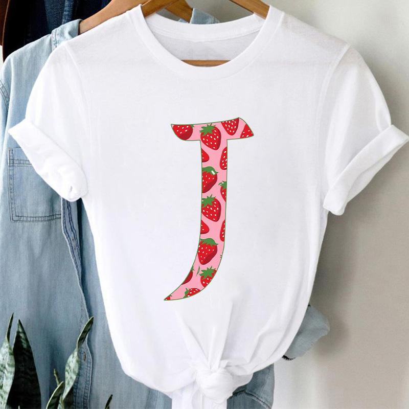 

T-Shirts For Women Custom Letters A B C Female T-Shirt Strawberry Graphic T Shirt Fashion Tops Tees Summer Short Sleeve T-Shirt XXXL білий