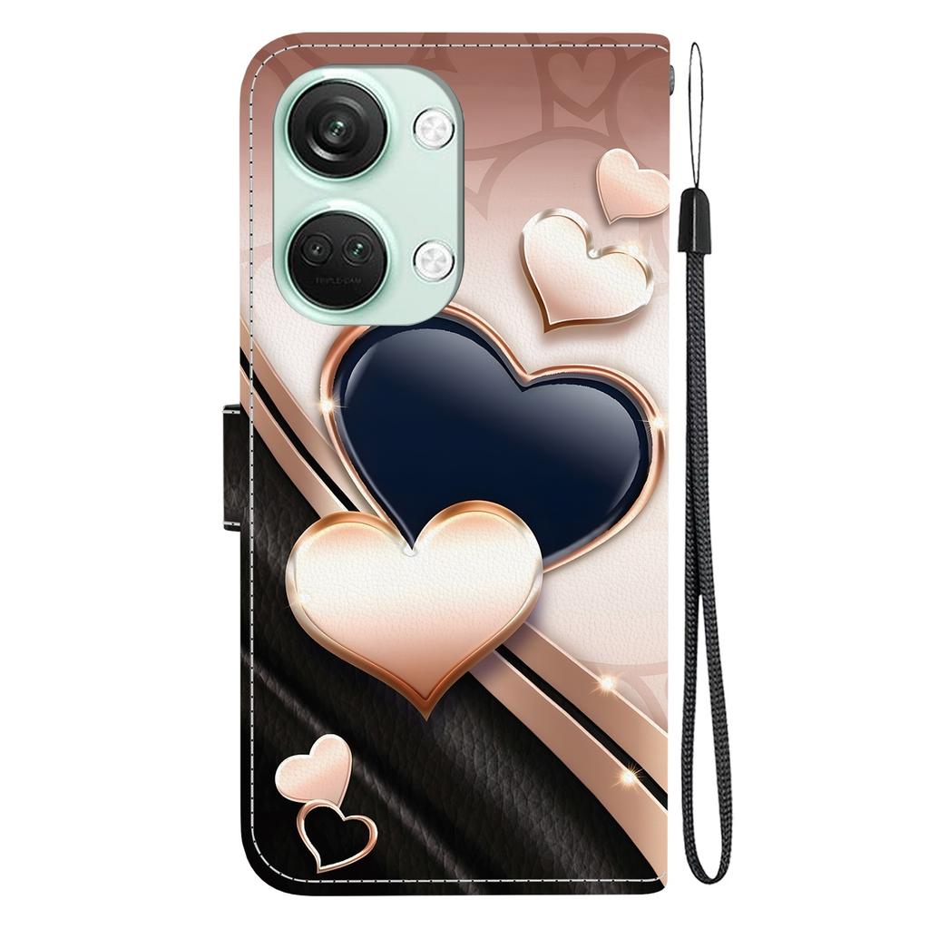 Handmade PU Leather Flip Case for OnePlus Nord 3 / OnePlus Ace 2V Anti-Slip Shockproof Cover with Wrist Strap & Heart/Rose Cat Designs