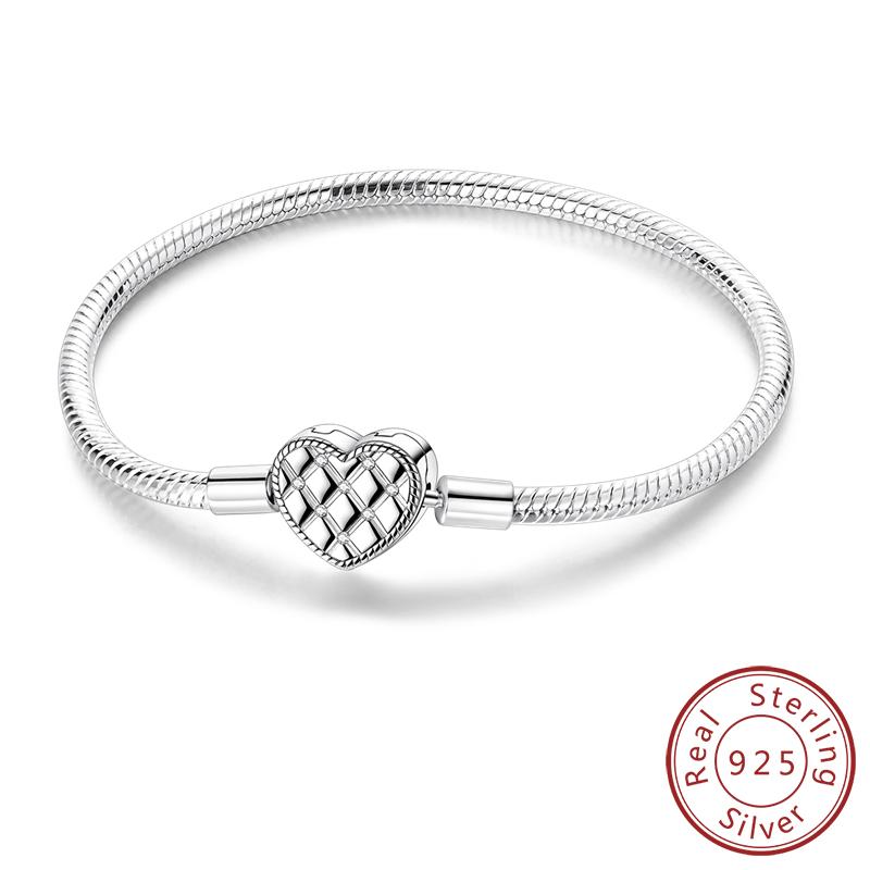Original Bracelet Bangle 925 Silver Charm Bracelet 17-20CM Love Cross Snake Bone Bracelet for Women Girl DIY Jewelry