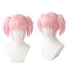 Heat-resistant Pink Cosplay Wig with Bun, Short Hair, Costume Wig + 3 Bonus Items: Dedicated Net, Hairpins, and Memo Pad