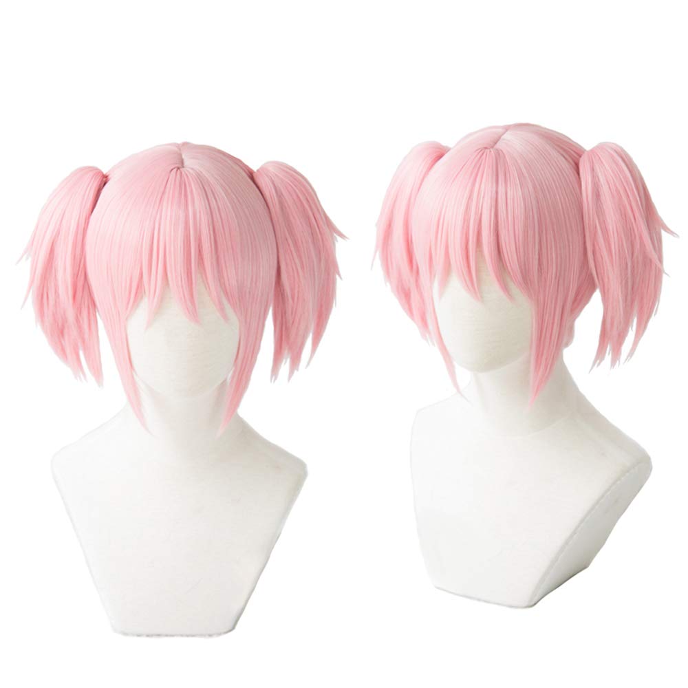 Heat-resistant Pink Cosplay Wig with Bun, Short Hair, Costume Wig + 3 Bonus Items: Dedicated Net, Hairpins, and Memo Pad