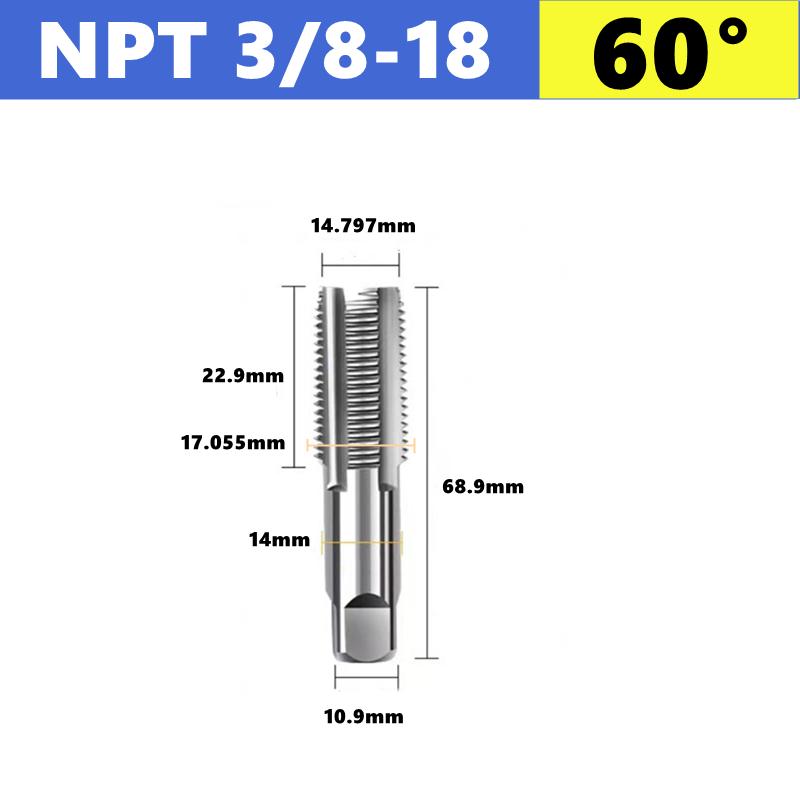 G NPT 55 °/60 ° HSS Pipe Thread Tap 1/8 1/4 3/8 1/2 3/4 1 Inch 2 Inches, Used for Internal Thread Tapping Tools In Water Pipes