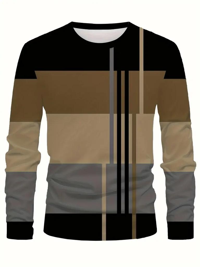Lässiges 3D-Digitaldruck-Kontrastmuster Herren Langarm-T-Shirt für Frühling und Herbst Outdoor-Bekleidung, bequeme Polyesterfaser