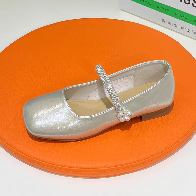 

Жемчужные туфли Мэри Джейн на толстом каблуке, одинарные туфли, новые летние туфли с квадратным носком, женские 40 шампанского