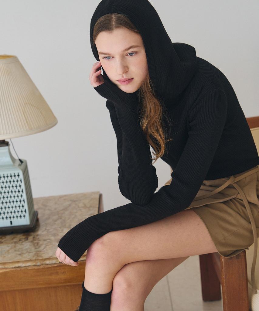 Deuloupisumeon Ribbed Button Hooded Knit Pullover [Cream]