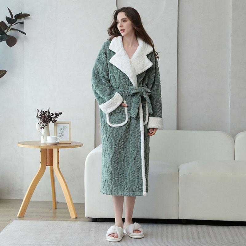 Robă lungă din lână de coral Rochie kimono de iarnă Cămașă de noapte din flanel caldă Halat de baie Lenjerie de noapte Lenjerie intimă Îmbrăcăminte de casă îngroșată