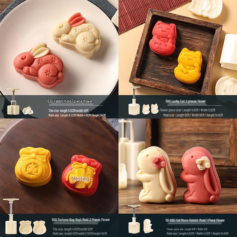 Traditional Cartoon Mooncake Mold, Hand-Press Type for Baking, Available In 50g, 75g, 100g Sizes