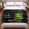 John Deere Printed Flannel Blanket Custom Name Text Soft Warm Throw For Bedroom Holiday Gift