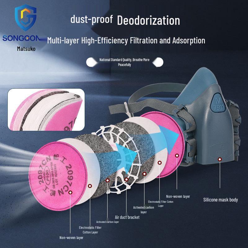 Cross7502 Industrial Dustproof Half Face Gas Mask for Spray Painting, Chemical Grinding, and Decoration Filtering.