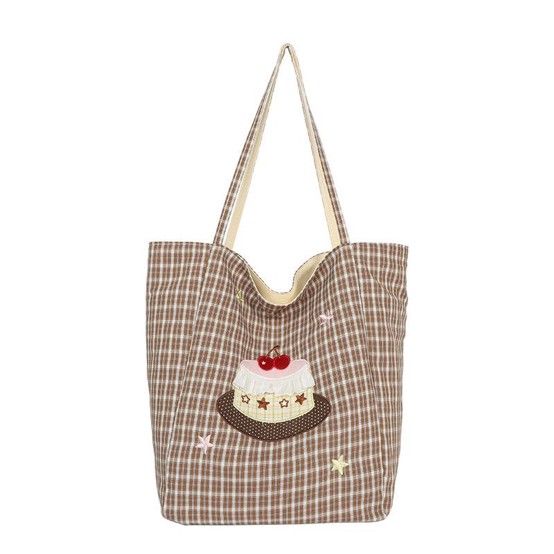 

Carto Embroidery Double-Sided Shoulder Bags for Women Large Capacity Ladies Casual Tote Bag Versatile College Student Handbags коричневий