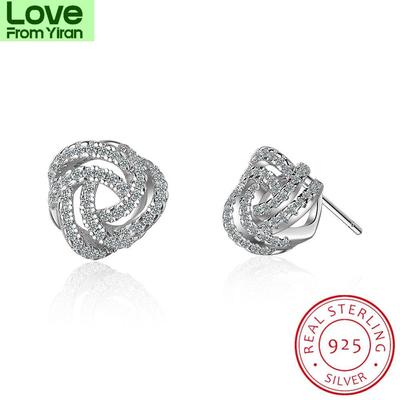 Wholesale 100 %925 Sterling Silver Sparkling Love Knots Stud Earrings For Women Jewelry Gift Xchs476