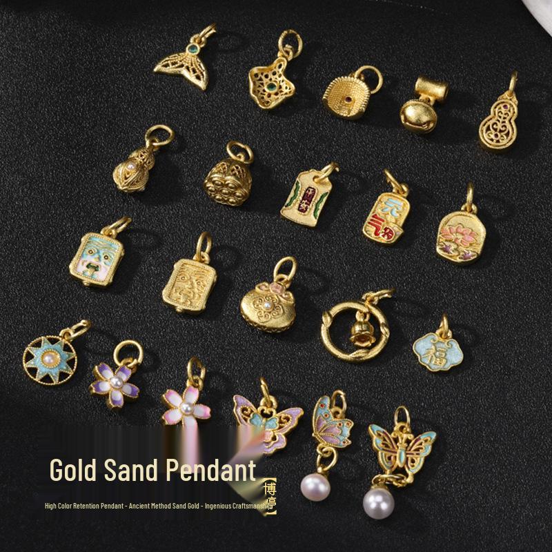 Sand Gold Butterfly Enamel Pendant with Strong Color Retention - DIY Jewelry Accessory